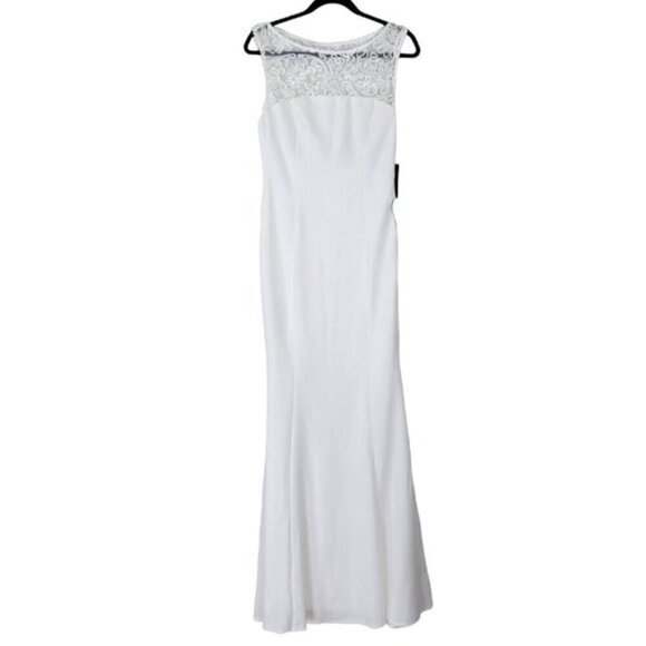 Lulus Trumpet Wedding Dress Size M Sleeveless Mesh Side Zip Lined White 24544 - Picture 2 of 12